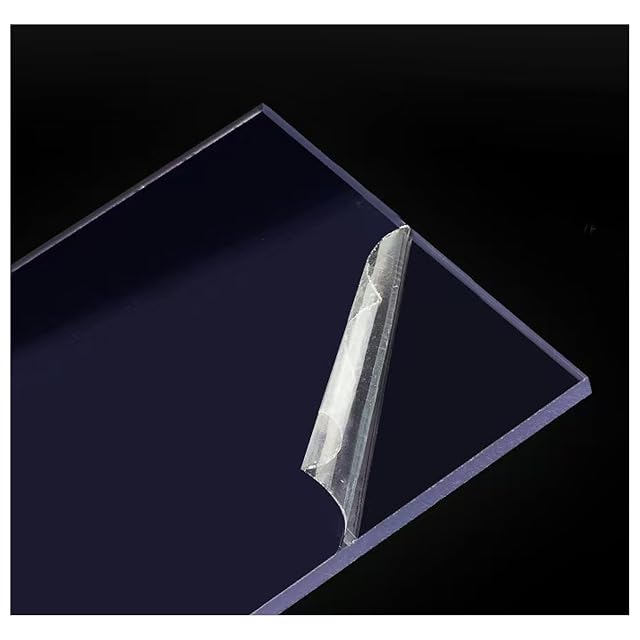 Clear acrylic sheet with its protective film peeled back at one corner