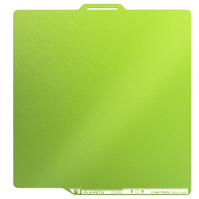 YOOPAI green plate printed PLA/PETG and Cool Plate Ultra Tack along its front edge