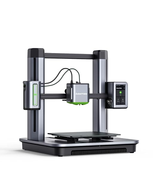 AnkerMake M5 open-frame 3D printer with a side touchscreen