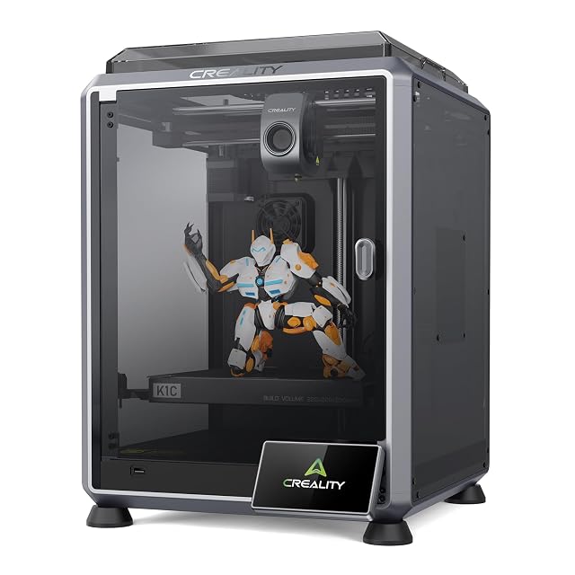 Creality K1C enclosed CoreXY 3D printer with a tinted door and a front touchscreen