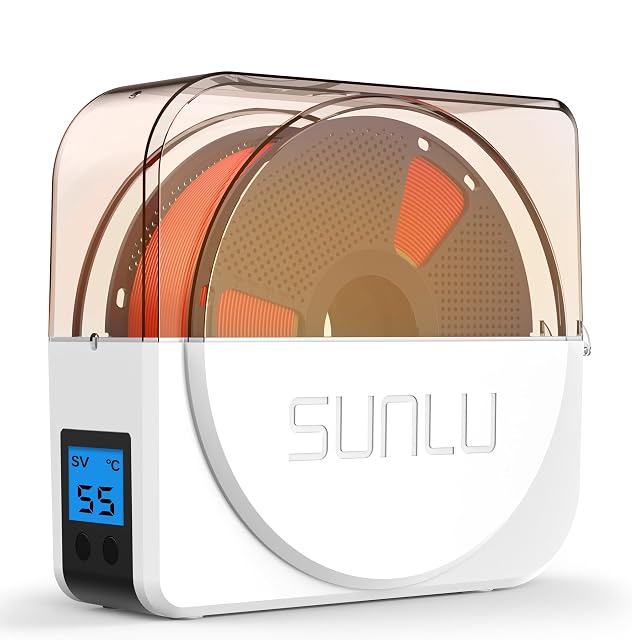 SUNLU S1 Plus filament dryer box with a spool inside and a small LCD screen