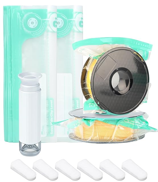 Green-edged bags marked Air Valve, a white hand pump, six white clips and two spools sealed in bags