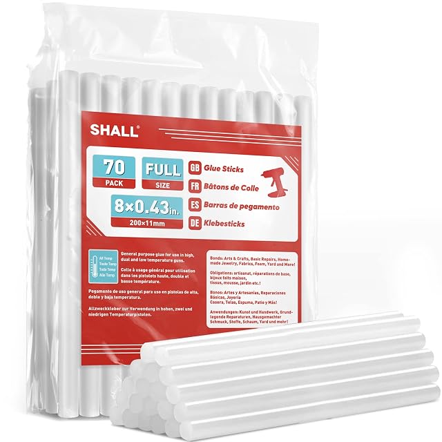 SHALL bag labelled 70 pack, full size, 8 × 0.43 in, 200 × 11 mm, all temp, with loose translucent sticks