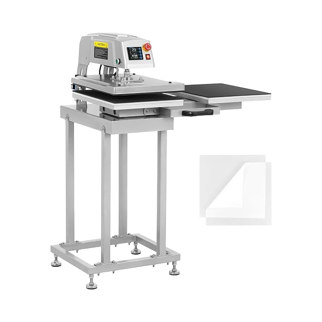MSW pneumatic heat press on a steel stand with two lower platens side by side