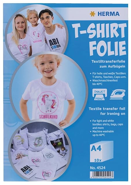 HERMA T-Shirt Folie pack, A4 10 sheets, No. 4524, marked inkjet print and machine washable up to 40 °C