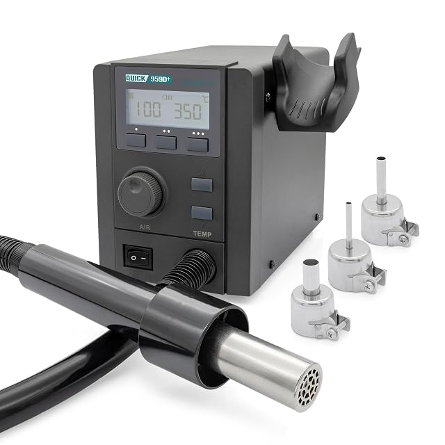 QUICK QU959D+ hot air rework station with LCD, handle and three nozzles