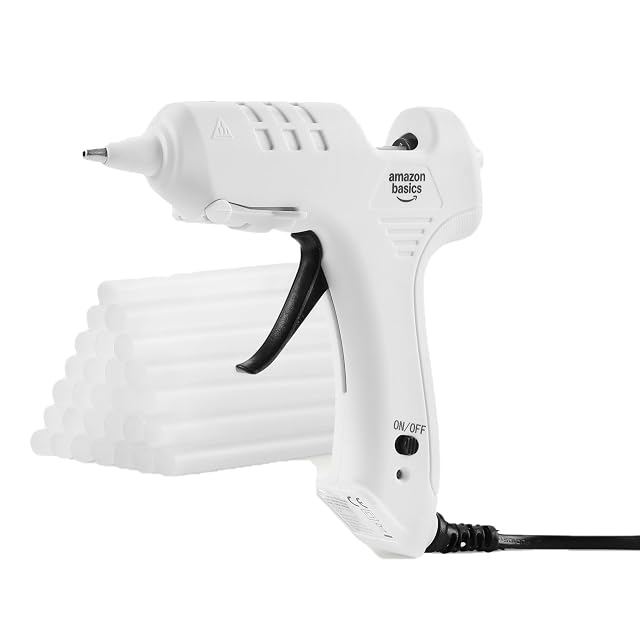 Amazon Basics white hot glue gun with glue sticks