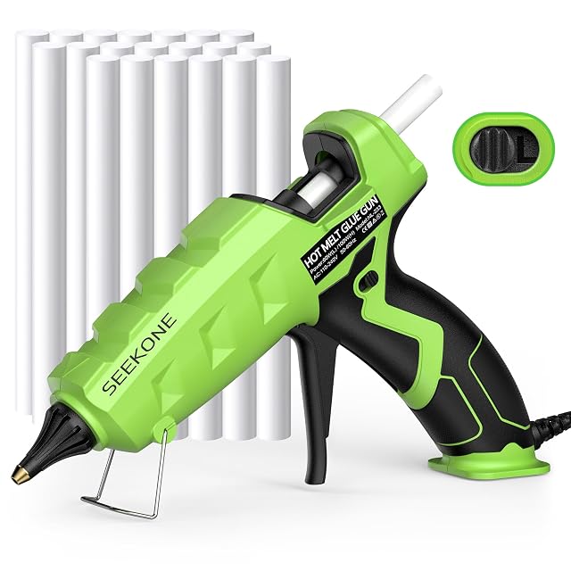 SEEKONE dual-power hot glue gun with long glue sticks and stand