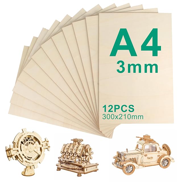 Fanned plywood sheets printed A4 3mm 12PCS 300 × 210mm, with wooden model kits