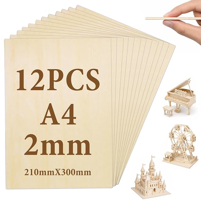 Fanned plywood sheets printed 12PCS A4 2mm 210mm × 300mm, with small wooden model kits