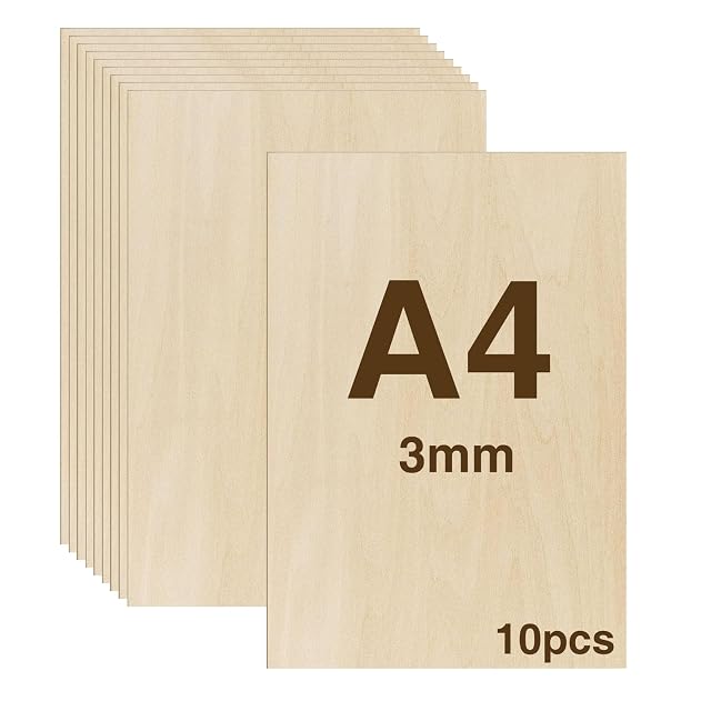 Stack of plain plywood sheets, the front one printed A4 3mm 10pcs