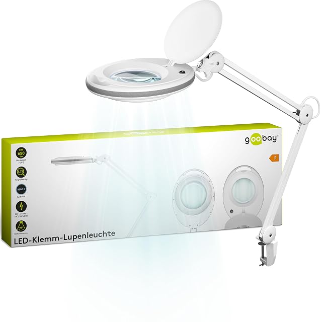 goobay white magnifier lamp with round lens and double-jointed arm