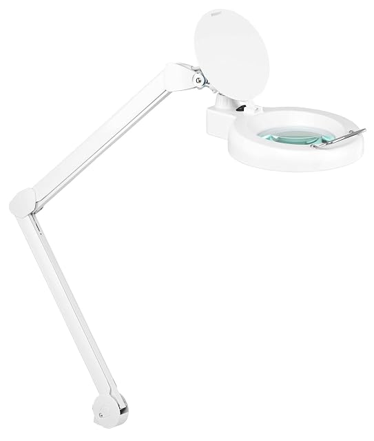 Showlite LL-6085D white magnifier lamp with a long jointed arm and lens cover