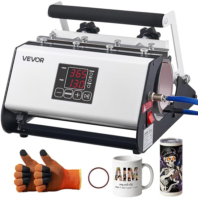 VEVOR white mug sublimation press with a digital temperature and time display