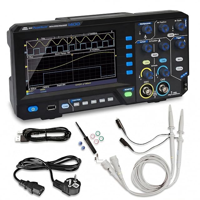 PeakTech P 1402 benchtop digital oscilloscope with a 7 inch screen