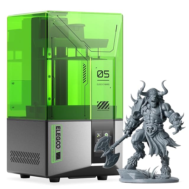 ELEGOO Mars 5 resin 3D printer with a green UV cover over the build platform