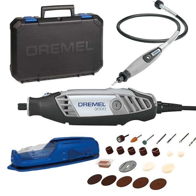 Dremel 3000 rotary tool with flexible shaft, attachment, case and accessories