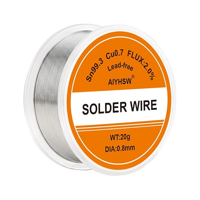AIYHSW reel labelled Sn99.3 Cu0.7, flux 2.0 %, lead-free, WT 20 g, DIA 0.8 mm