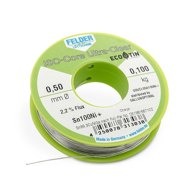 FELDER ISO-Core Ultra-Clear reel, 0.50 mm, 0.100 kg, 2.2 % flux, Sn100Ni+, distributed by GALLUNOPTIMAL