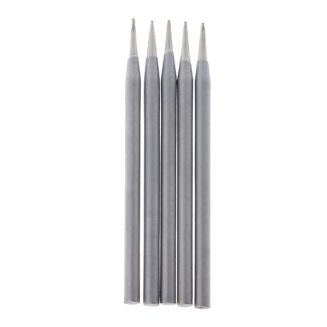 Five long grey rod tips with tinned conical points
