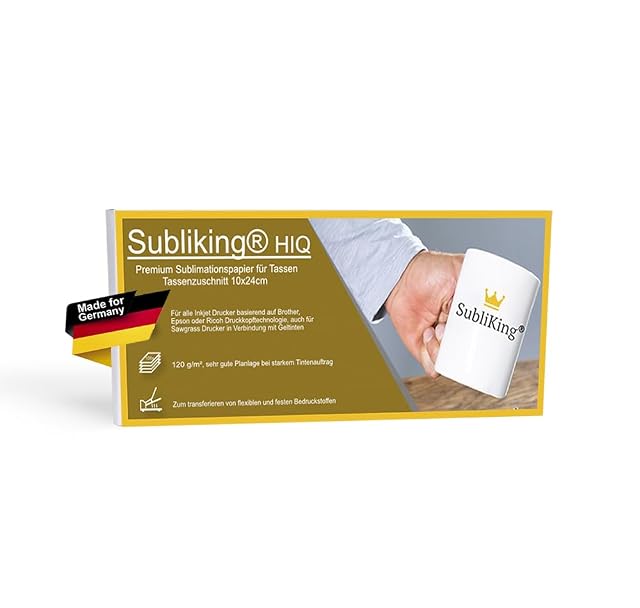 Subliking HiQ box of sublimation paper for mugs, 10 × 24 cm, with a mug printed SubliKing