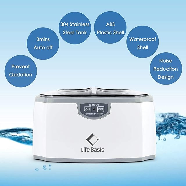 LifeBasis D-2000 ultrasonic cleaner with a transparent lid