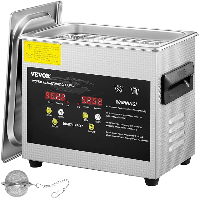 VEVOR 3 litre stainless steel ultrasonic cleaner with a digital control panel